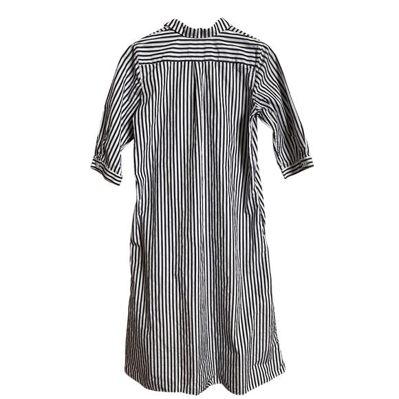 MDS Stripes Blue White Shirt Dress Midi Pockets Womans Medium - Picture 2 of 9